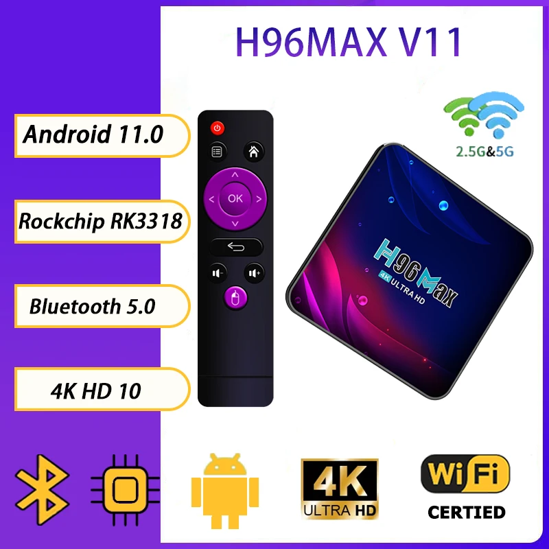 

H96Max V11 TV BOX Android 11 Rockchip RK3318 2.4G 5G Dual Wifi 4G 64G 4K Google 3D Video BT4.0 Set Top Box