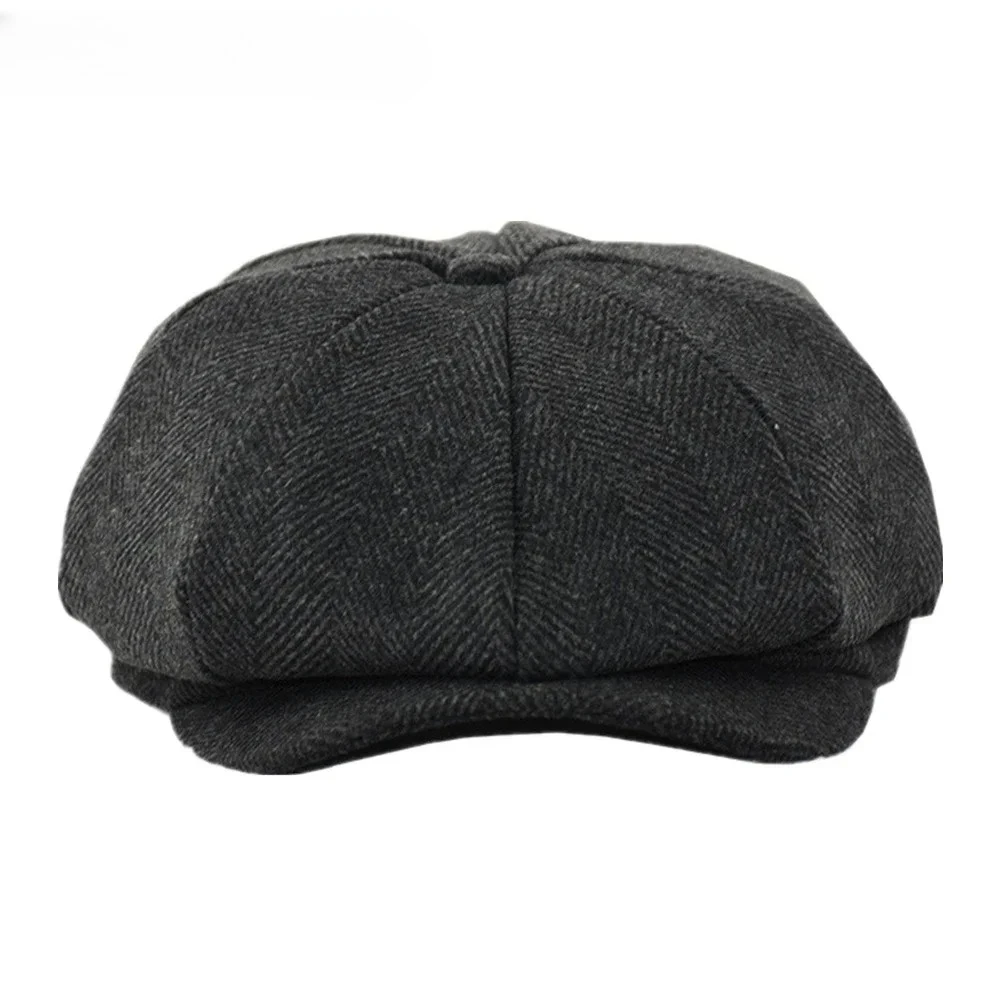 

Black NEWSBOY Cap Wool Autumn Winter Mens Hats Vintage Herringbone Flat Cap Woolen Striped Male Beret Newsboy Hat New Coffee