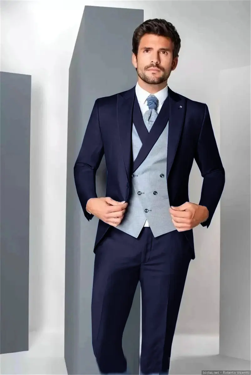 2025 Slim Fit Men Suits For Wedding 3 Pieces (Blazer+Vest+ Pants) Peak Lapel Formal Business Groom Wear Tuxedos Costume Homme