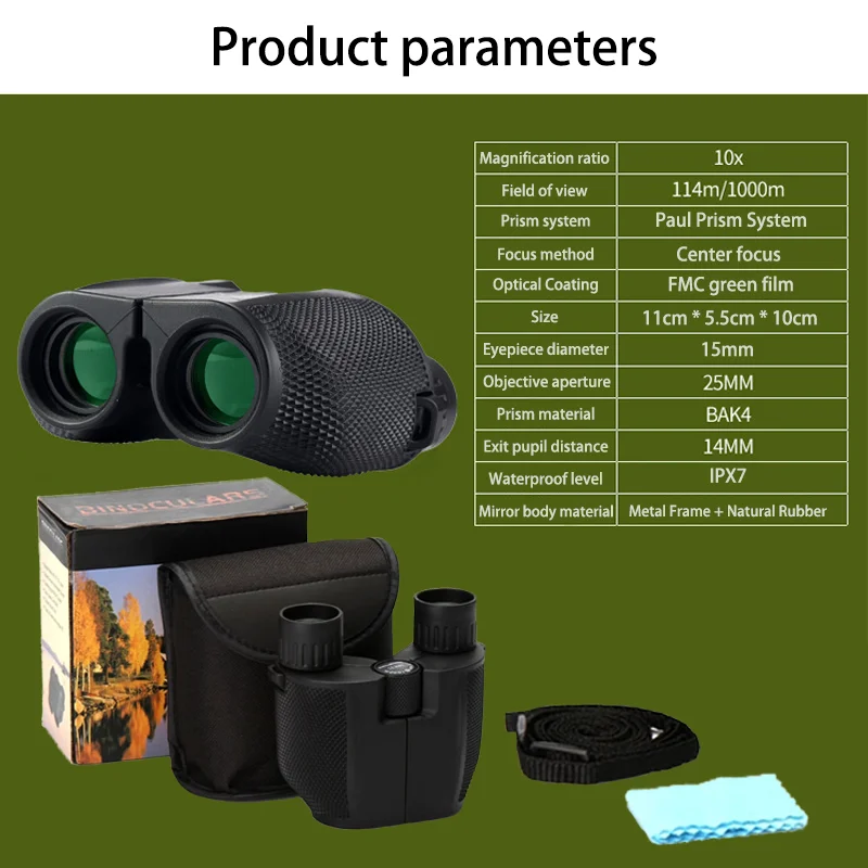 Imagem -02 - Mini Binóculos Portáteis 10x25 Binóculos hd Binóculos Revestidos Bak4 Fmc Melhor para Uso ao ar Livre Caça Viagens Camping Jogo de Bola