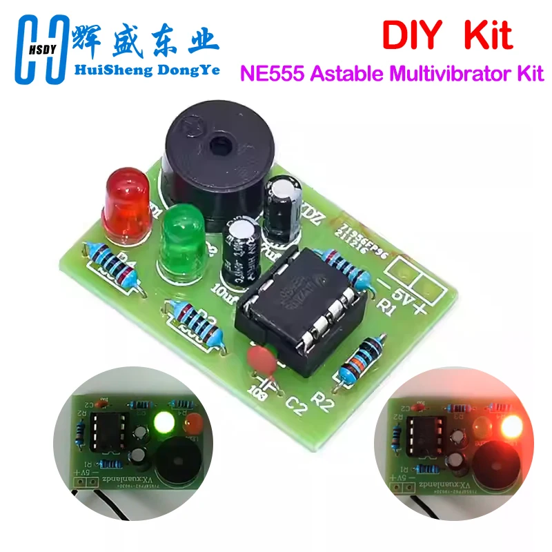 NE555 Astable Multivibrator Kit NE555P Non-stable Circuit Dual Flash Light Electronic DIY Teaching and Training