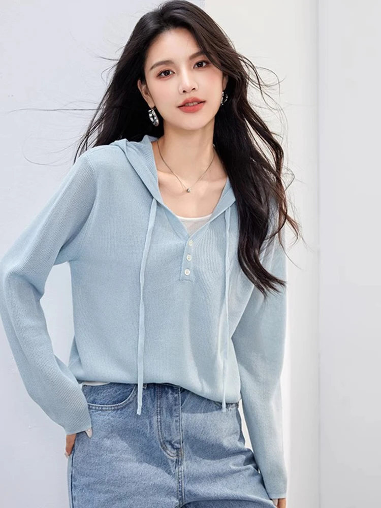 

Корейская модная женская толстовка с капюшоном и вязаной шапкой, уникальный изысканный дизайн, омолаживающий эффект, универсальный базовый топ