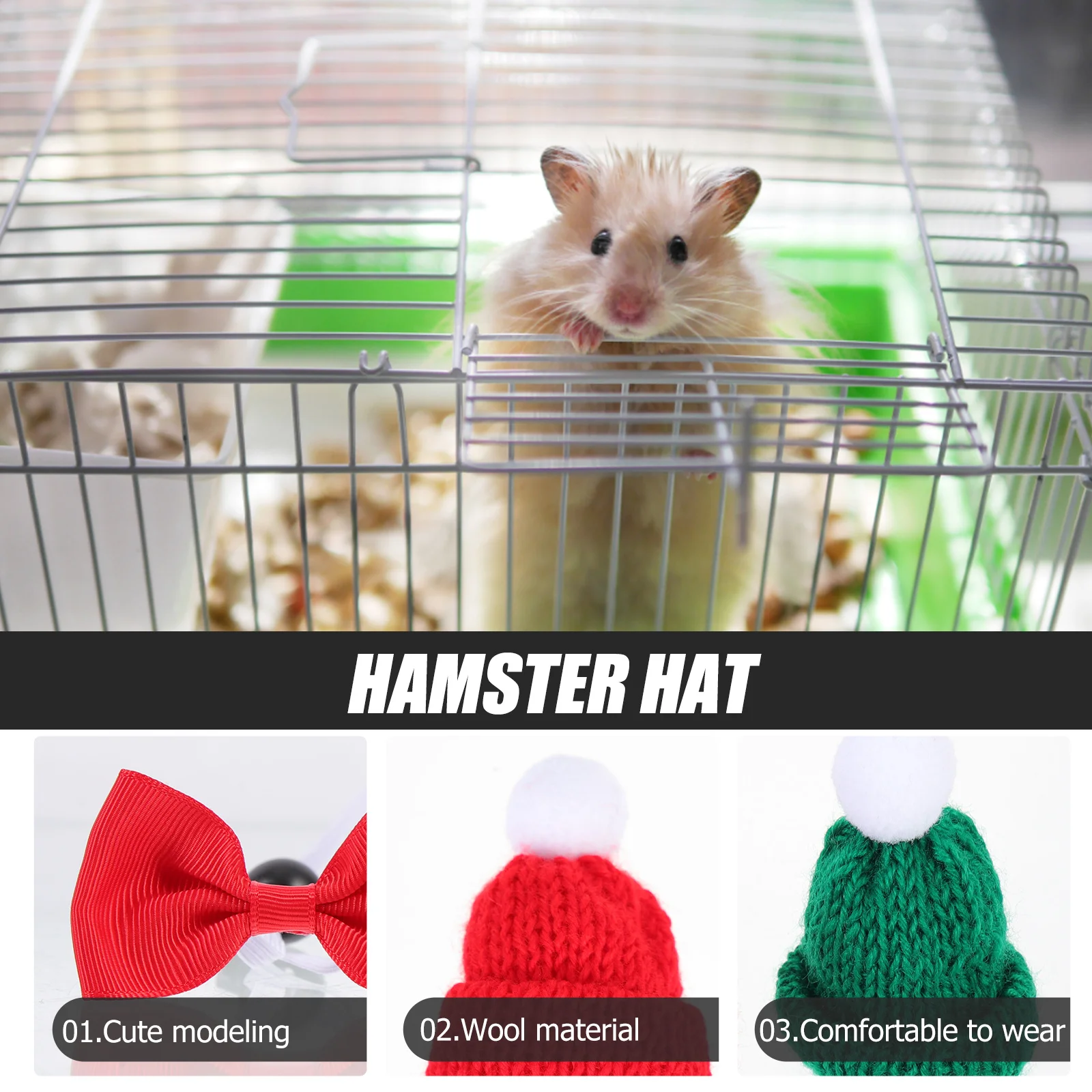 

1Set Pet Christmas Hats Mini Woolen Yarn Adjustable Knitting Hat Bow Tie Kit Small Pet Hat Ornaments Lovely Knitting Hats