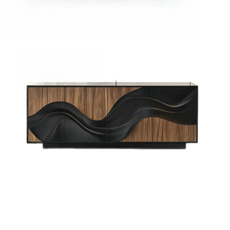 LTT vintage style creative TV cabinet, artistic embossed solid wood floor-standing storage cabinet