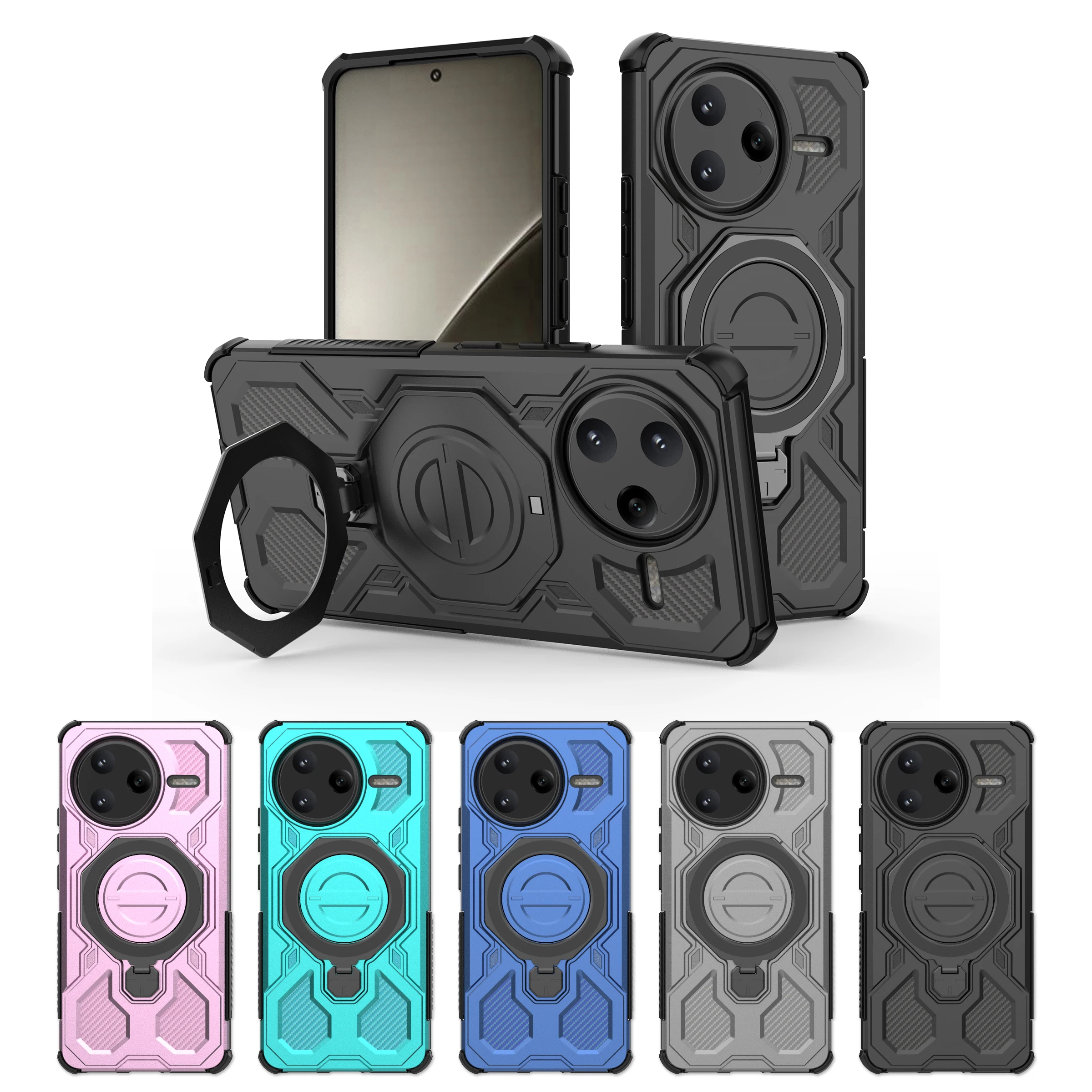 Magnetische Telefon Fall Mit Ring Halter Ständer Für Magsafe Xiaomi Poco F7 Pro Ultra Hard Carbon Anti Schock Kamera Schützen Abdeckung