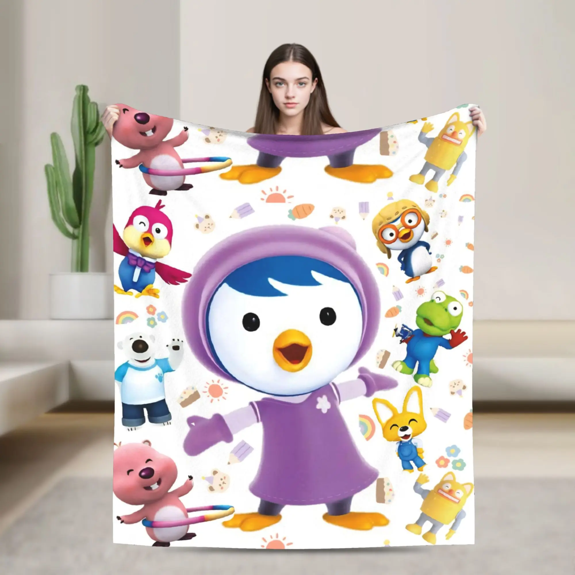 Pororos Cartoon Knitted Blanket Plush Throw Blankets Bedding Couch Printed Soft Warm Bedspreads,