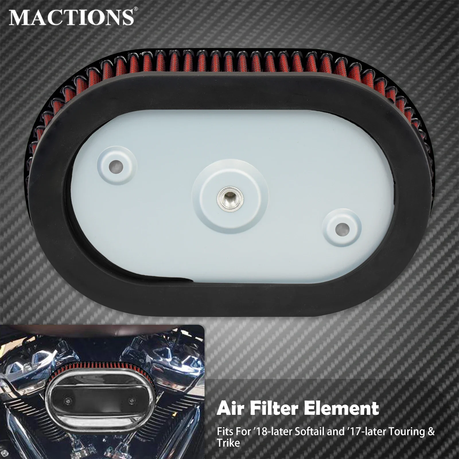 Motorcycle Red Air Cleaner Element Inner Filter Replacement For Harley Touring FLHT FLHX FLHR 17-Up Softail Fat Boy FXBB 18-2024