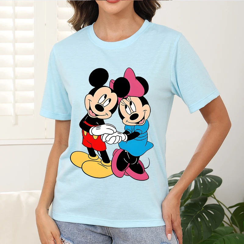 

New Trends 2025 Disney Mickey Minnie Clothes Printed Cotton T-shirt For Couples O-Neck Loose Top Plus Size Top Woman Clothing