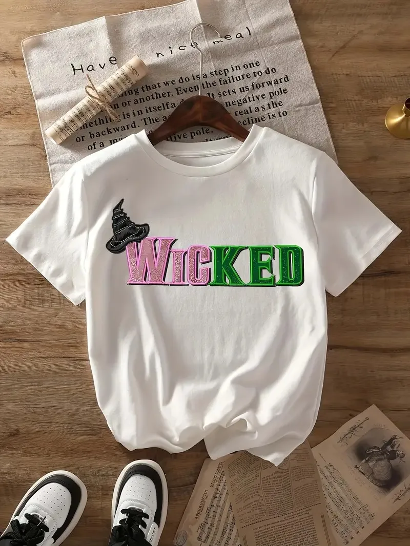 الشريرة الموسيقية مستوحاة تي شيرت مطبوع طاقم الرقبة قصيرة الأكمام الصيف النساء الملابس موضة الأكمام تي شيرت طالب المحملة