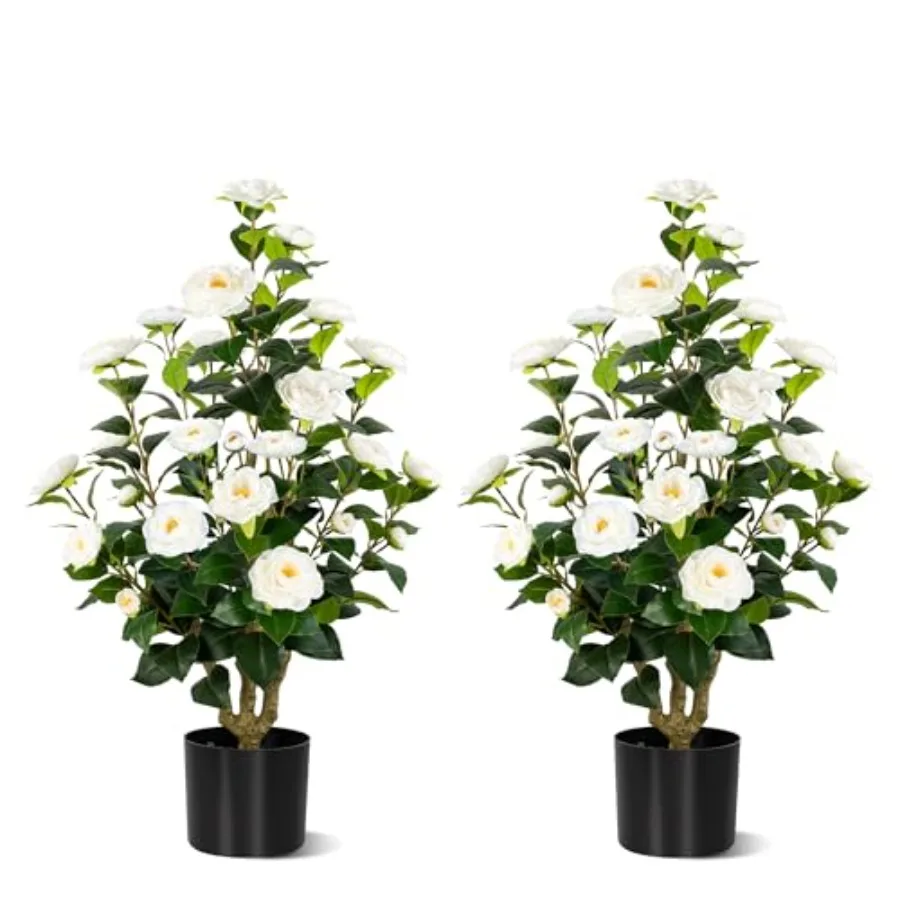

2-Pack] 37'' Artificial Camellia Tree with Flowers Faux Potted Plant for Indoor and Outdoor Decor Lifelike Greenery for Home Of