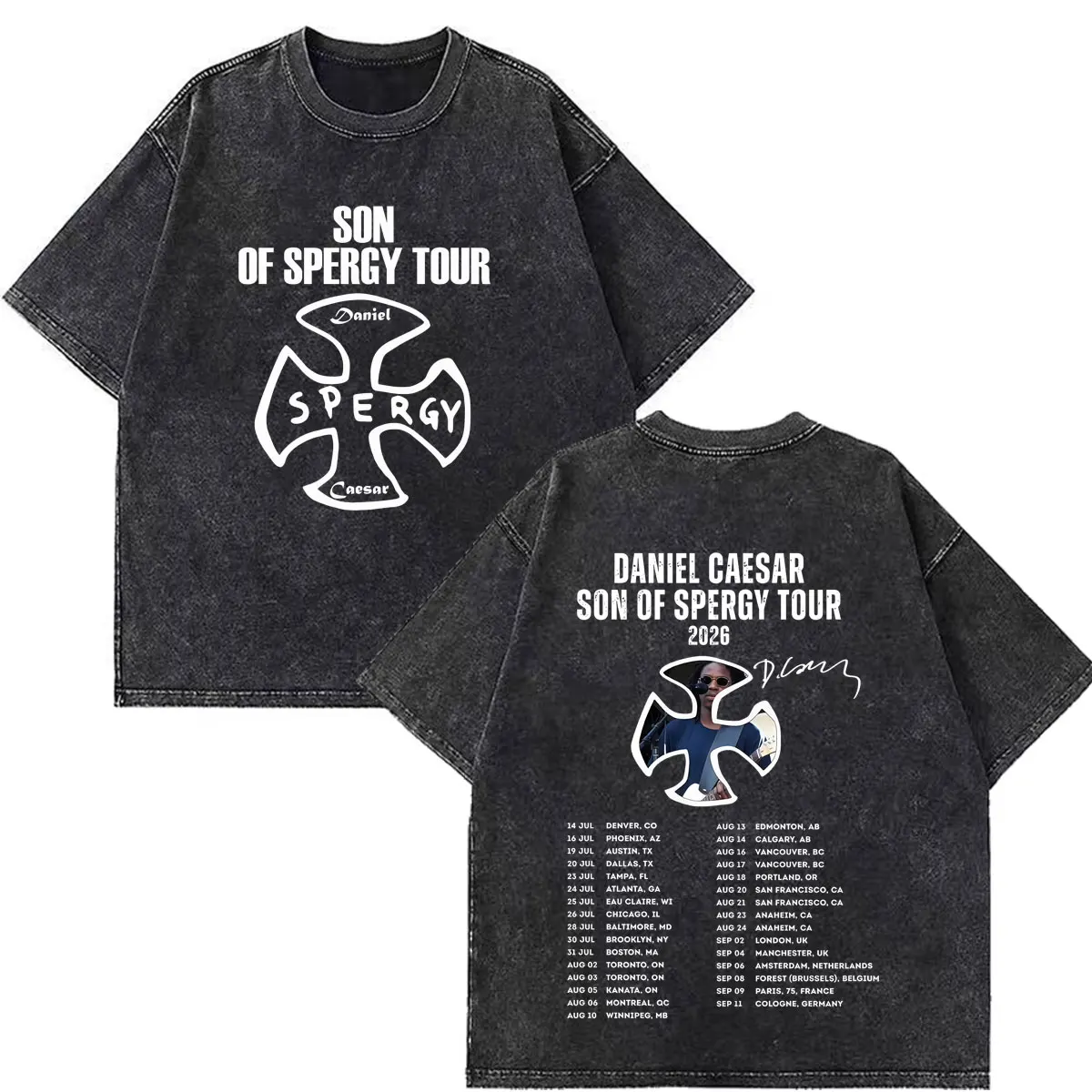 Daniel Caesar Son of Spergy Tour 2026 Graphic TShirt Men Women Hip Hop T-shirt Cotton Loose High Quality Vintage Washed T-shirt