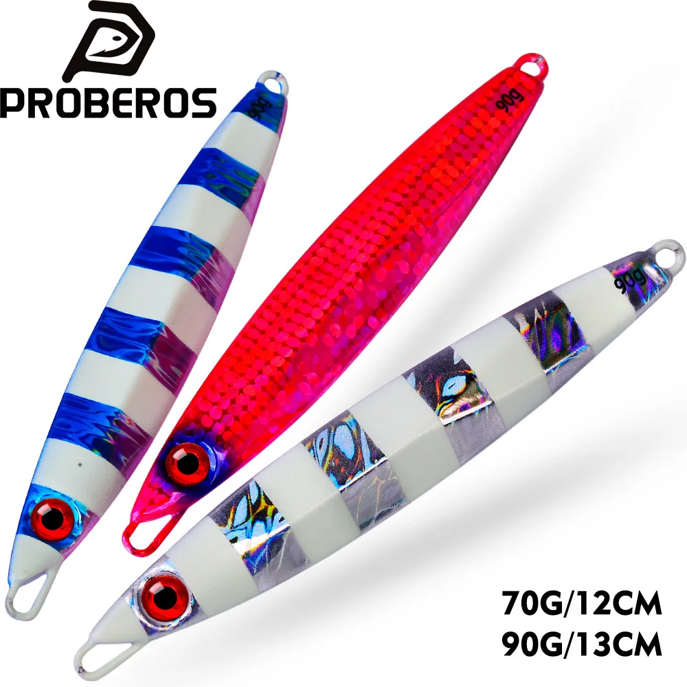 

PROBEROS 1PC Metal Jig Fishing Goods Luminous Fishing Lure 70g 90g Perch Baits Jig for Sea Artificial Bait Jigging Lures Tackle
