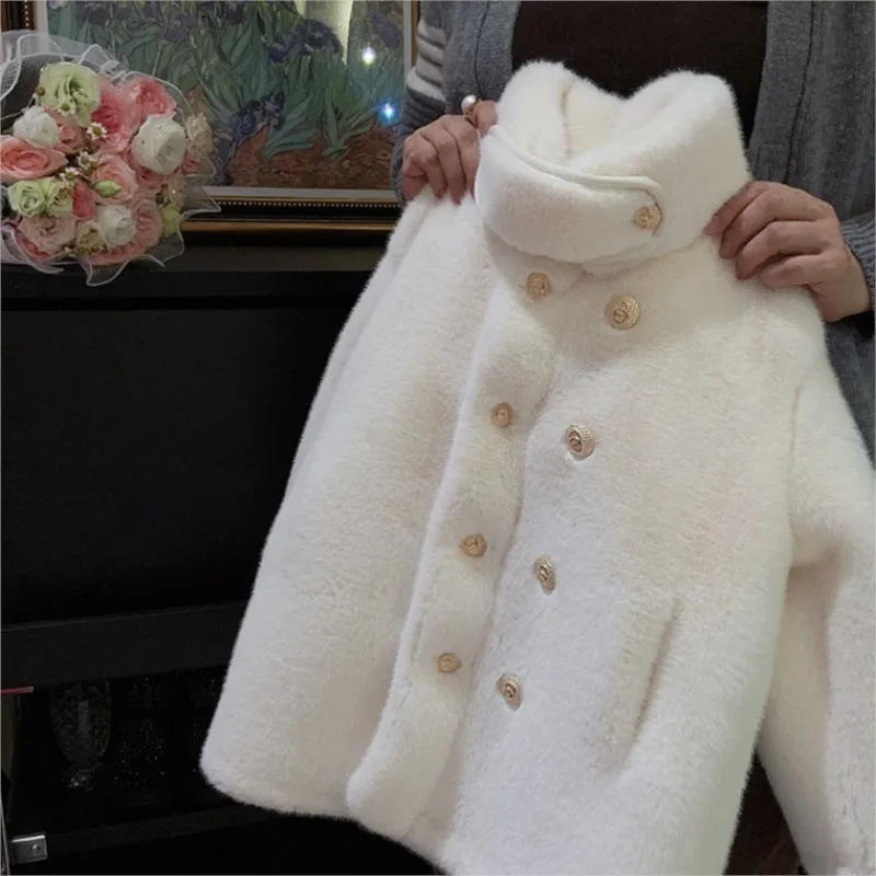 Fashion Baby Girl Faux Fur Jacket Infant Toddler Child Warm Button Coat Long Baby Solid Color Outwear Winter Baby Clothes 1-12Y