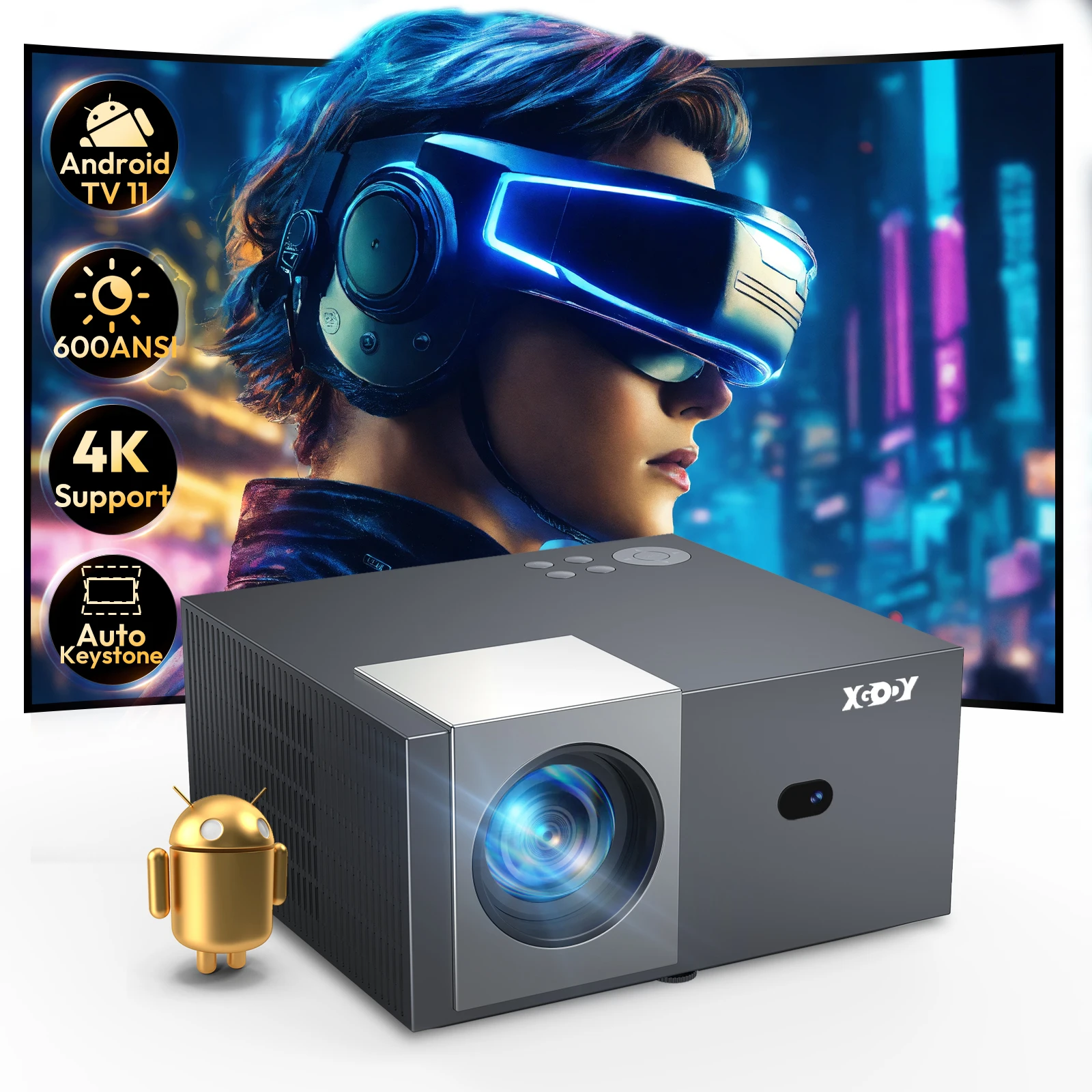 XGODY 4K Projector Android Smart 18000 Lumen 5G WiFi Bluetooth UHD Home Theater