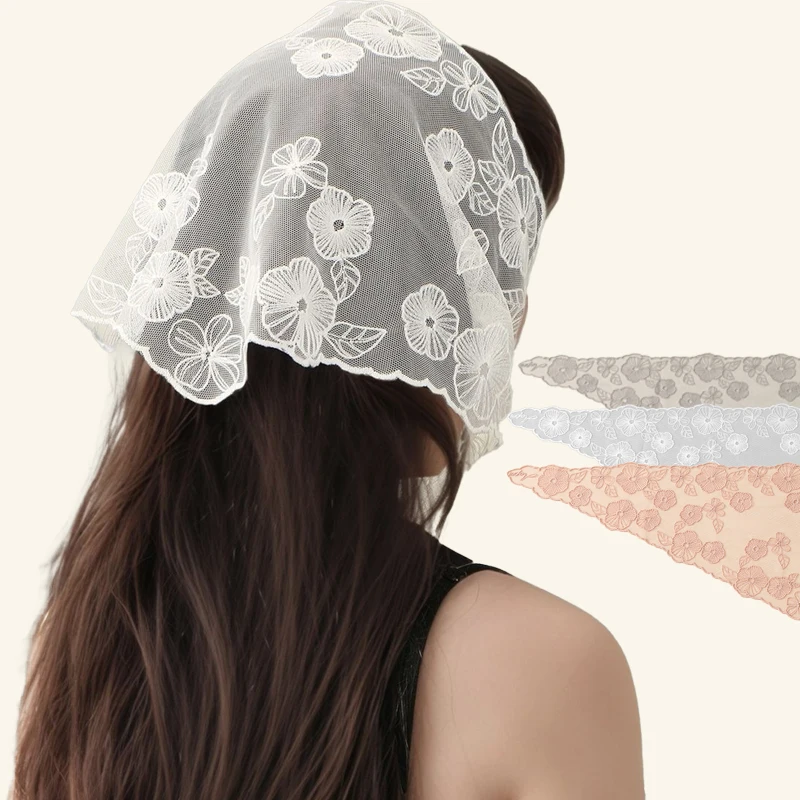 

Ins Lace Triangular Scarf Hijab Women Elegant Floral Embroidery Bandana Small Size Bag Accessories Girl's Neckerchief Hair Wraps