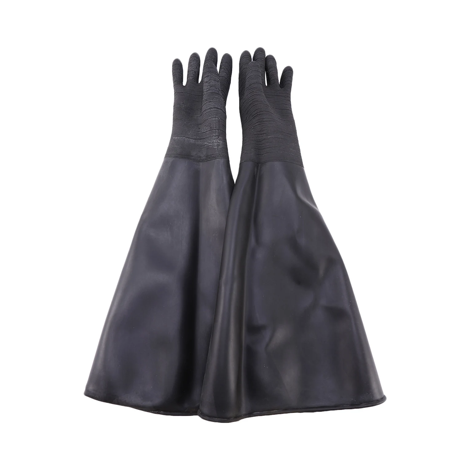 Guantes abrasivos de goma para chorro de arena, rayas, color negro, 65x30cm