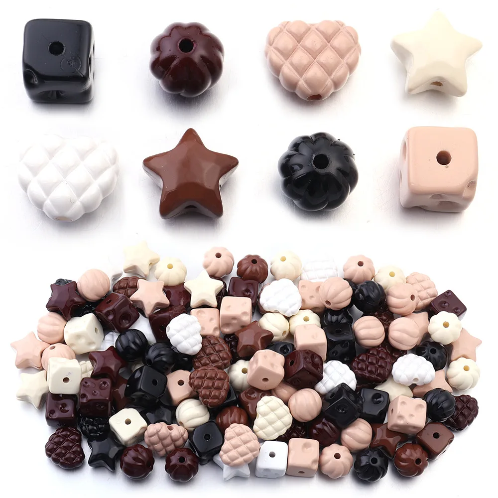 10pcs Maillard Color Acrylic Beads Love Diamond Grid Baking Paint Beads for DIY Jewelry Bracelets Necklaces Keychain Accessories
