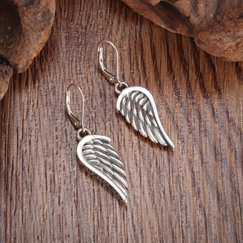 Retro Angel Wings Drop Earrings Gothic Punk Hypoallergenic Feather Earrings Men Women Fashion Cool Jewelry Gift