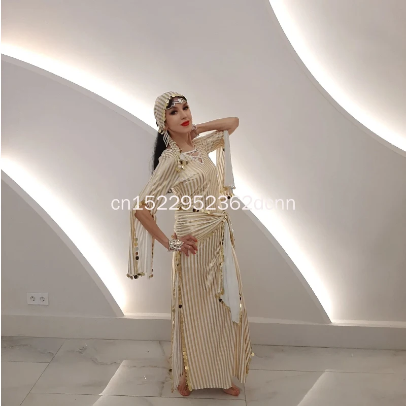 

Belly Dance Costumes Robe Milk Silk Gold Sequins Dance Dresses Baladi Folk Baladi Shaabi Oriental Dance Clothes Fast Shipping