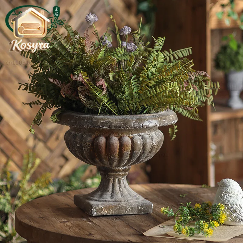 Retro flower pot ornament antique weathering age feeling desktop flower pot trophy modeling studio decoration