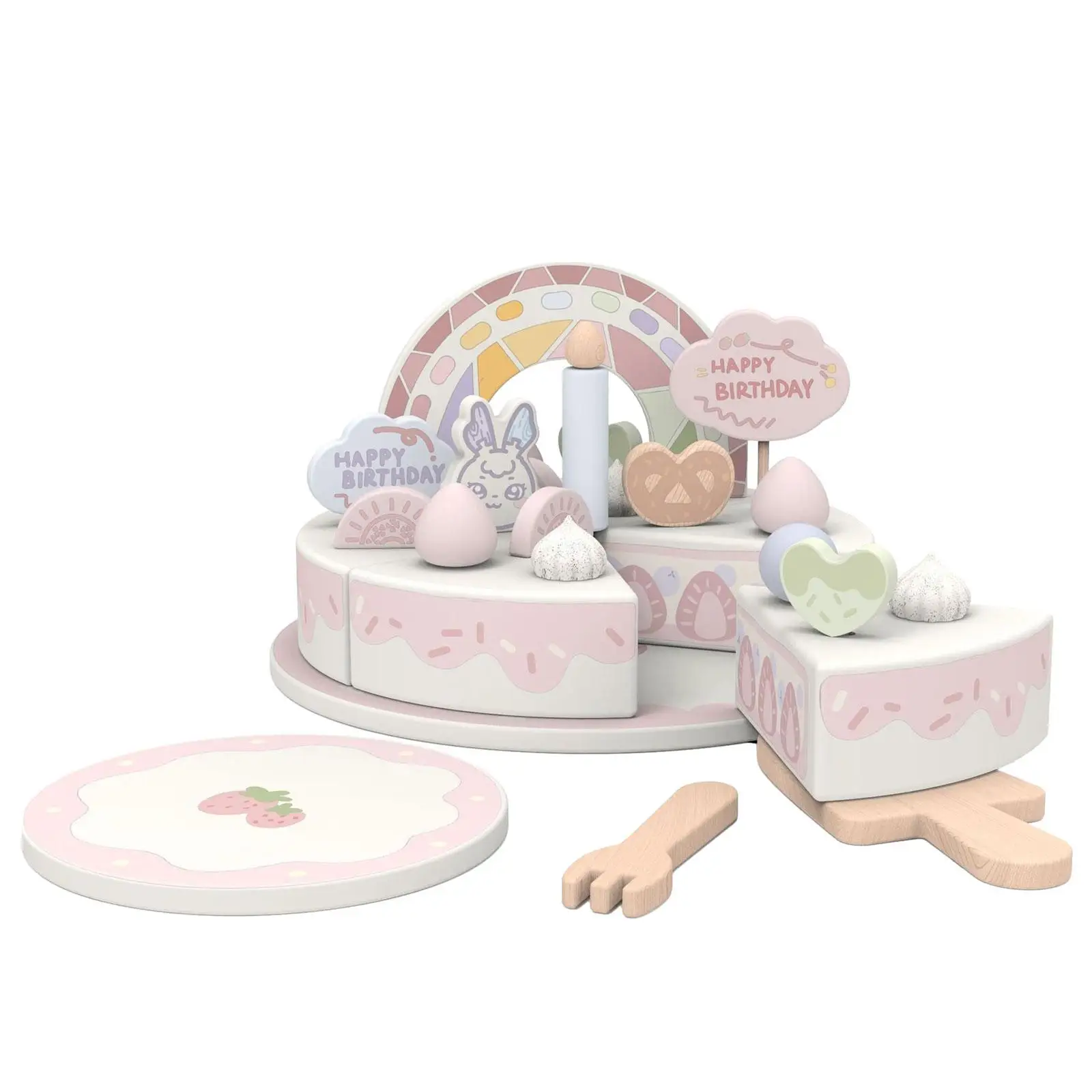 ชุดเค้กปาร์ตี้วันเกิดทำจากไม้ชุดอาหารเล่นสมมติแบบทำมือพร้อมเทียนชุดของเล่นเค้กวันเกิดอาหารสำหรับเด็กผู้หญิงเด็กผู้ชายเด็ก