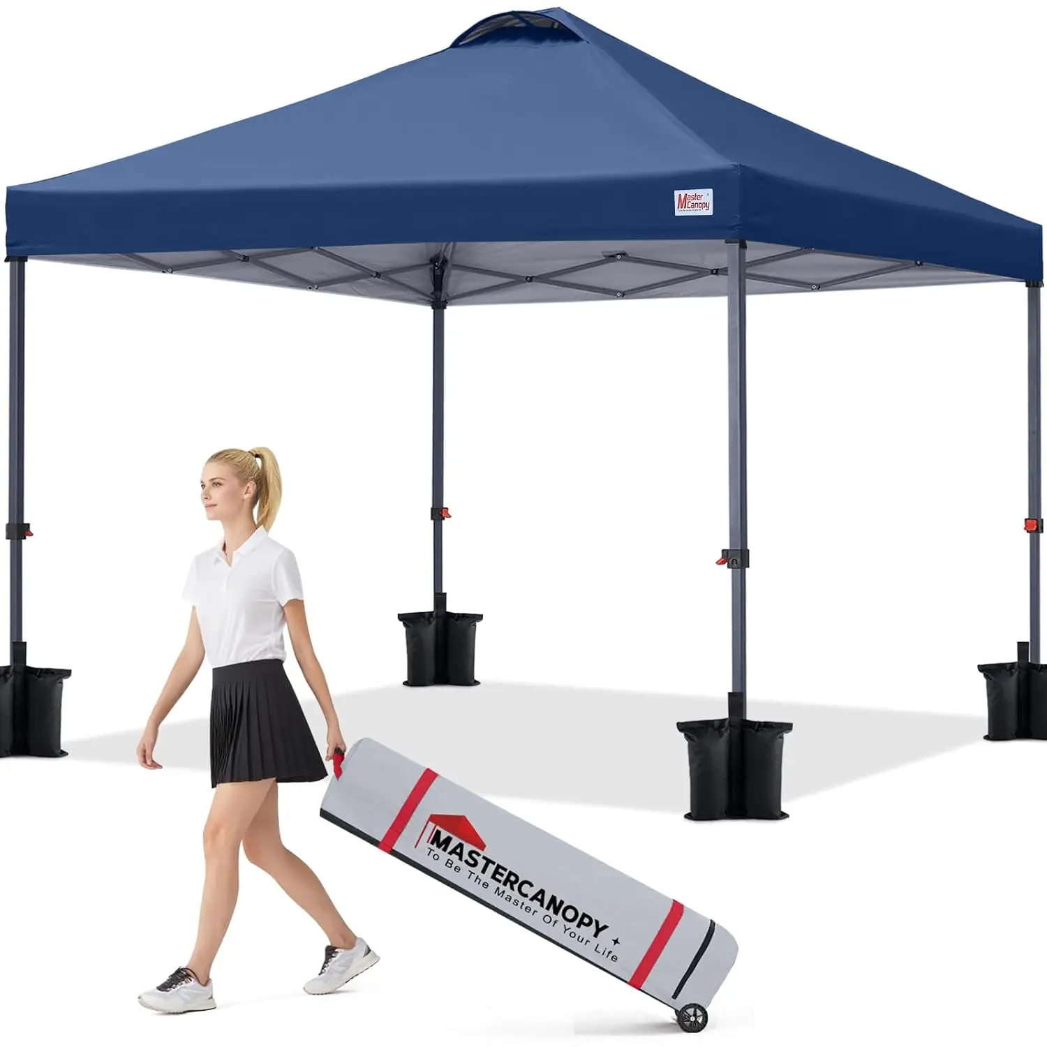10x10 Durable Pop Up Canopy Tent with Roller Bag, Navy Blue, Customized
