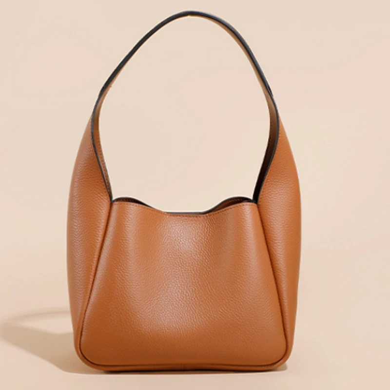 Large capacity genuine leather women bag 2024 new fashion bucket bag high-quality shoulder bag underarm bag