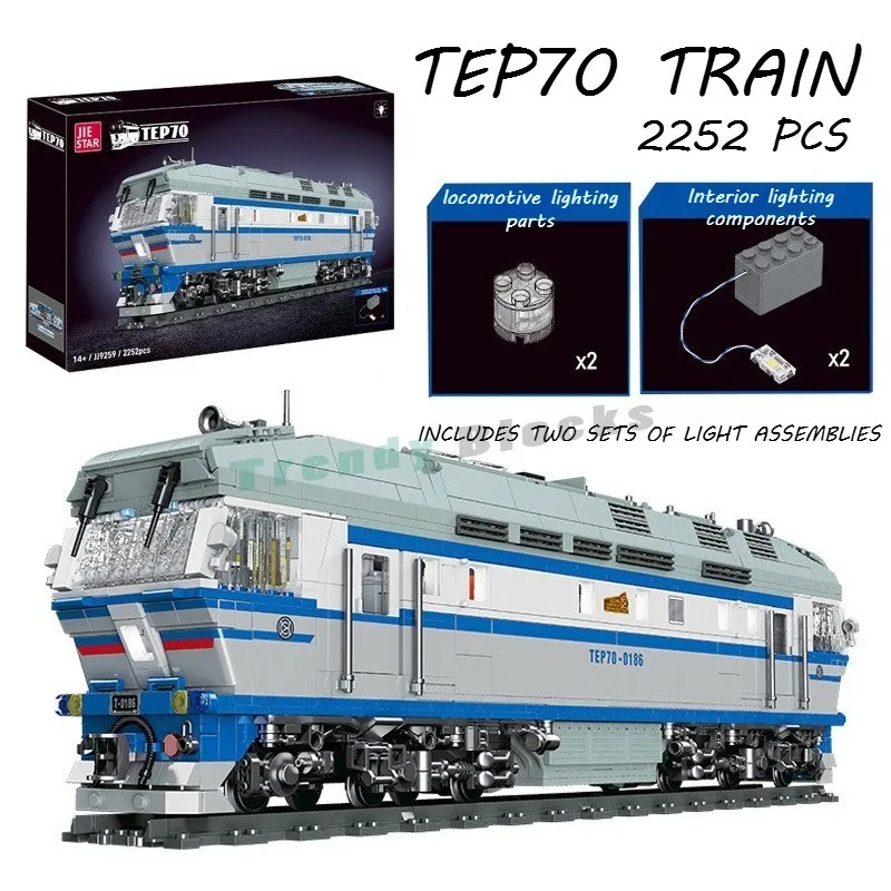 

2252PCS TEP70 Train City Vehicle with Lights Building Block,Classic Diesel Locomotive Track Decor Holiday DIY Toys Birthday Gift