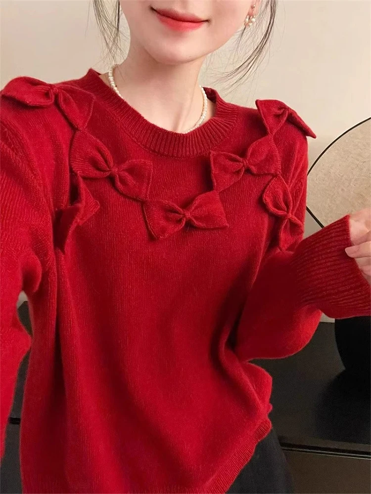 

Faionable Knitted Long Sve Overlap Knot Loose Base Layer Top Korean Sle Commute Wind Straight Tube Knitwear