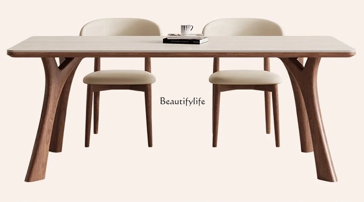 02 Solid wood rock slab dining table French medieval high-end full care designer small apartment rectangular dining table