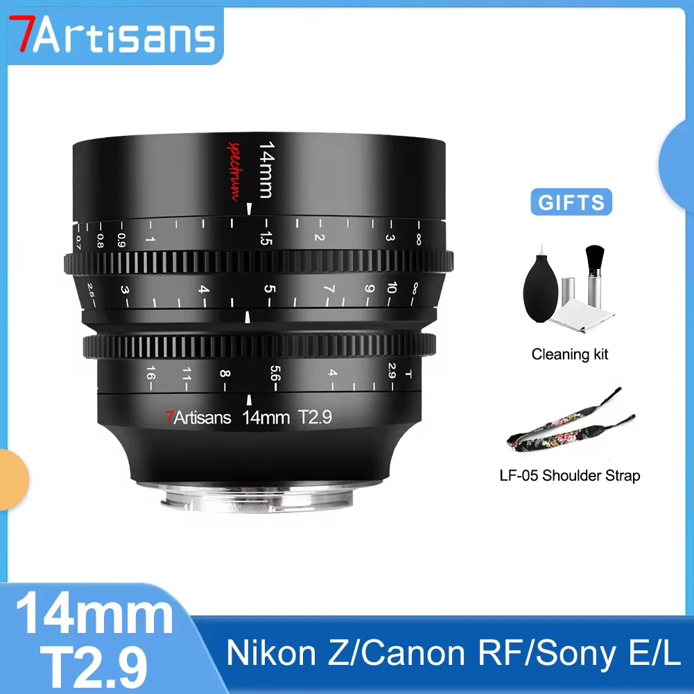 

7artisans 14mm T2.9 Full Frame Large Aperture Spectrum Cine Lens For Canon RF R8 Nikon Z Z8 ZF Sony E FX30 Leica TL PL SIGMA FP