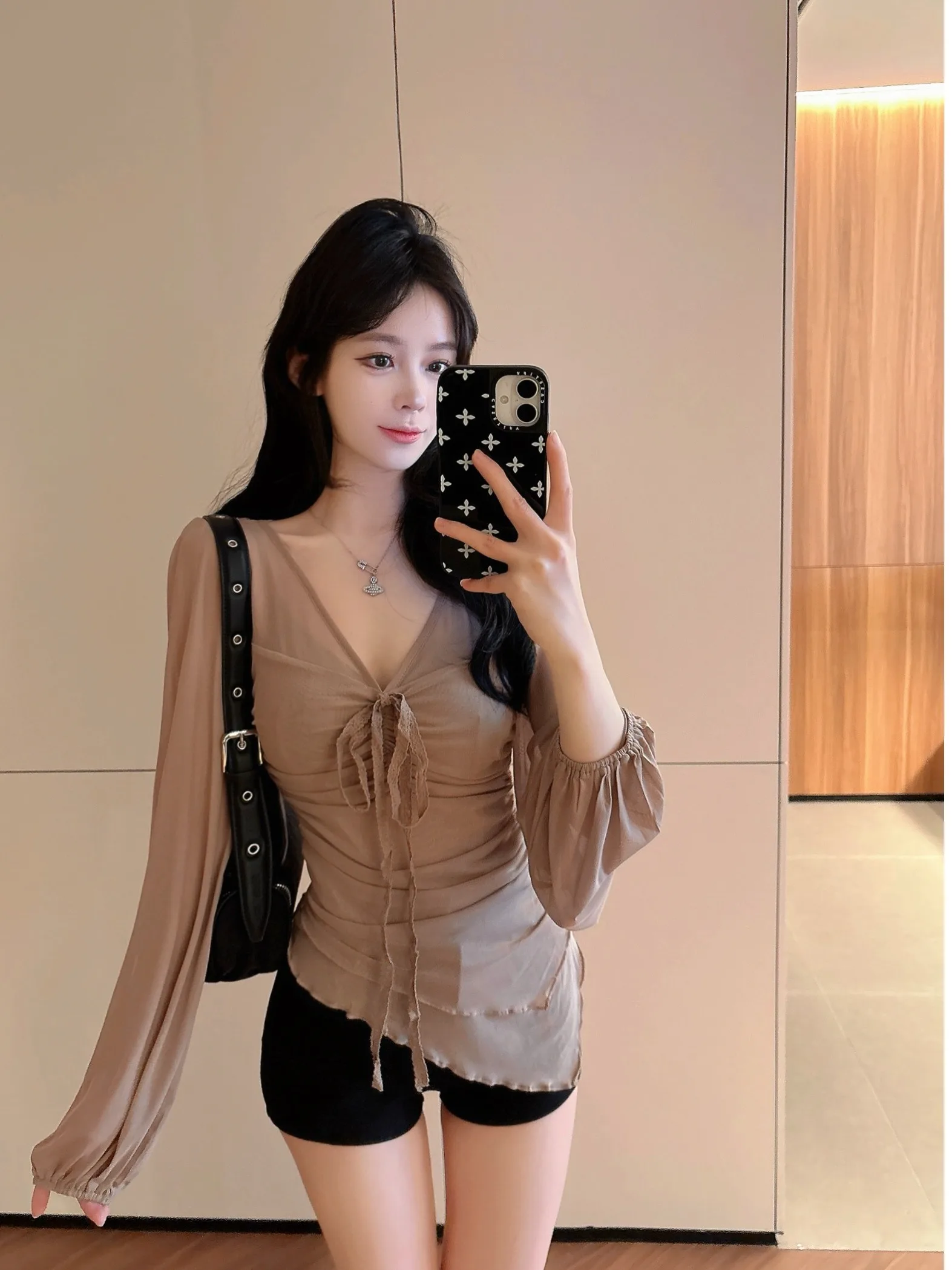 

plus Size Women's Pure Desire Lace Belted Asymmetrical Shirt Summer New Waist Design Elegant Top Korean Style Slim Fit Long S...