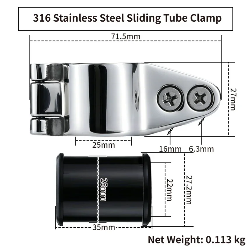 Boat Sunshade Sliding Clamp Built From 316 Stainless Steel Compatible With 22mm And 25mm Marine Pipe Standards Boat Accessories
