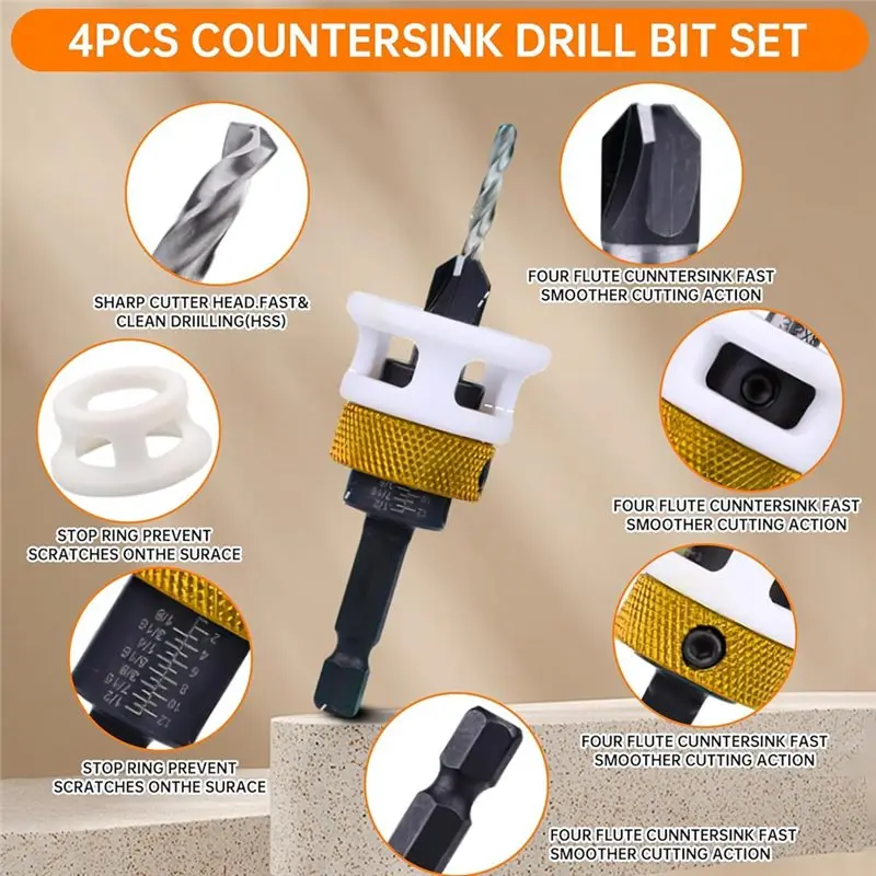 IALJ-HSS مجموعة لقمة مثقاب مدببة (4 قطع) مع توقف عمق للأدوات الخشبية واليدوية - درجة M2 #2