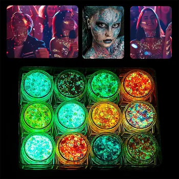12 couleurs corps visage paillettes maquillage paillettes barre maquillage cosmétique lueur dans la nuit paillettes Gel Fine UV paillettes visage Festivals