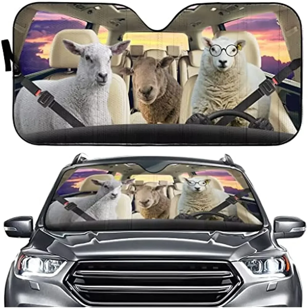 Funny Sheep Driver Car Sunshade Foldable Windshield Sun Shade Summer Automotive Interior Sun Protection Car Front Window Interio