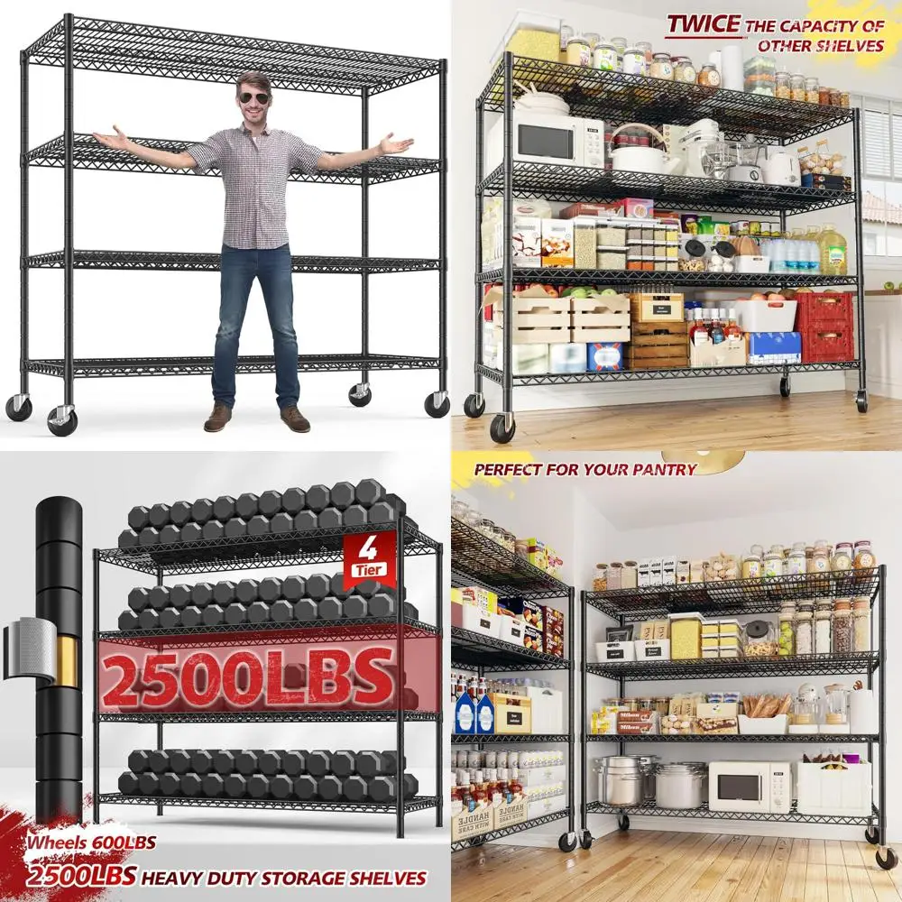 

Heavy Duty Metal Wire Shelving Unit for Garage Storage with Wheels, 2500LBS Capacity, 75.6H x Storage Racks