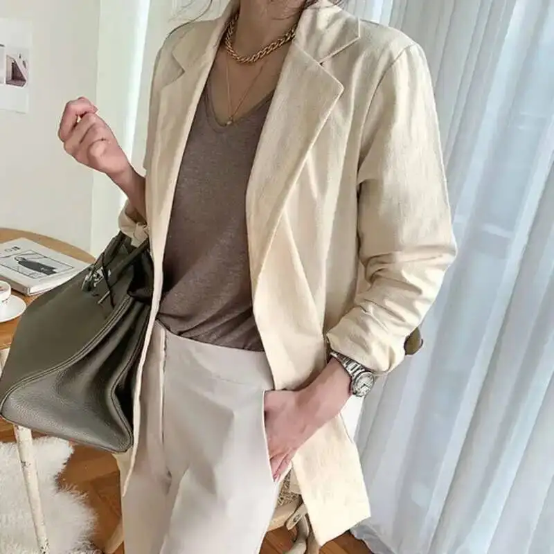 HKSH Frühling Herbst Neue Frauen Blazer drehen-unten Kragen Taschen Einfarbig Elegante Vintage Casual Jacke Britischen Stil Mäntel h2717