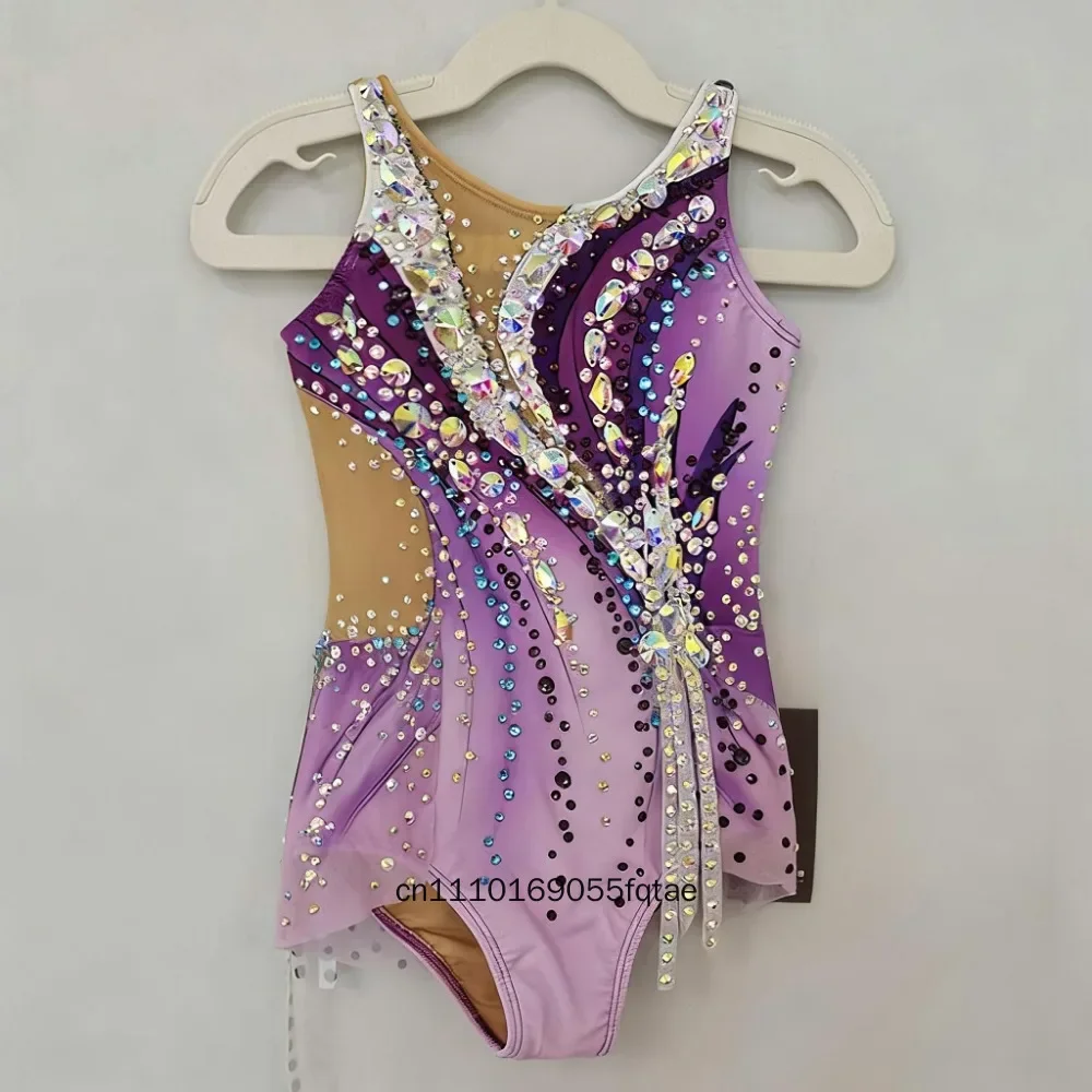 

Новый гимнастический купальник для девочек 2026 года, профессиональный фиолетовый купальник для соревнований и выступлений, на заказ, для детей