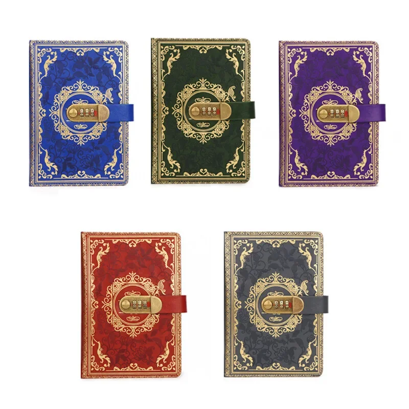 A5 Retro Digital Password Notebook Journal with Lock Diary PU Leather Privacy Notebook Sub-Password Lock Notebook Supplies