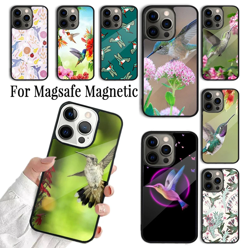 Coque Phone Case For iPhone 16 15 14 13 12 Mini 11 Pro Max Plus Magsafe Magnetic Wireless Charging Cover Hummingbird