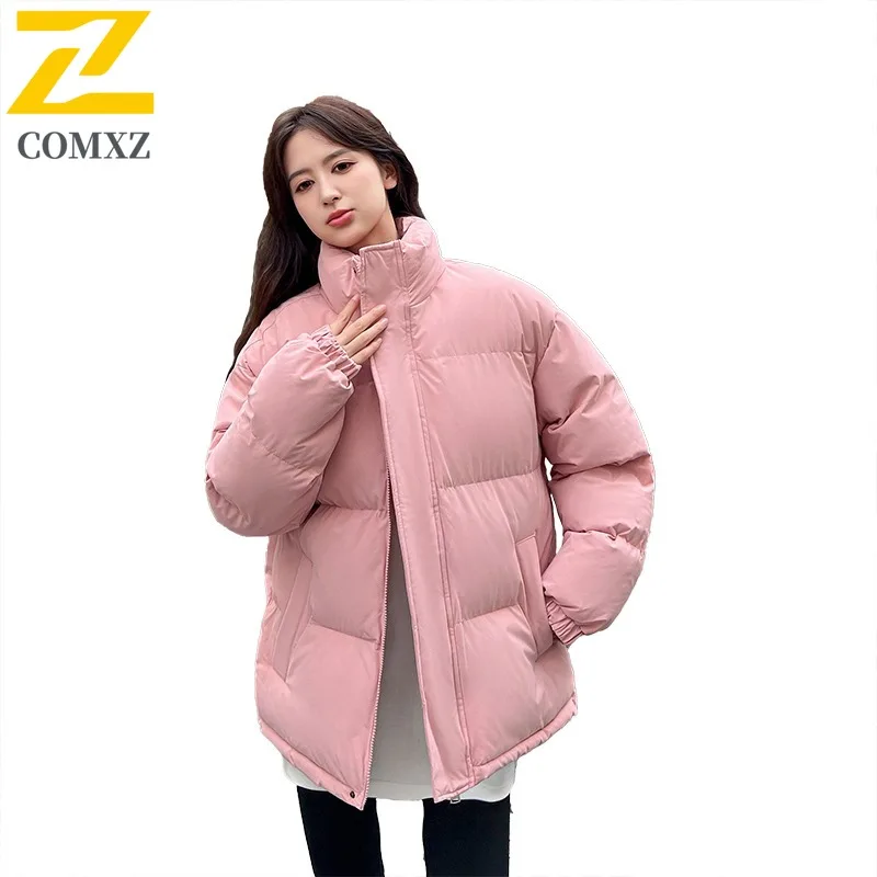 COMXZ Padding Coat Plus Size Stand Collar Winter New Thickened Korean Style Cotton Jacket Men Fleece Lined Unisex Outerwear