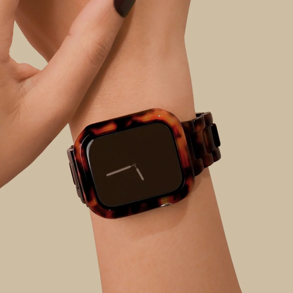 2 in 1 Hawksbill Band and Case for Apple Watch 46mm 49mm 45mm 44mm 41 Resin Strap with Resin Cover Bracelet iWatch 10 9 8 7 6 SE