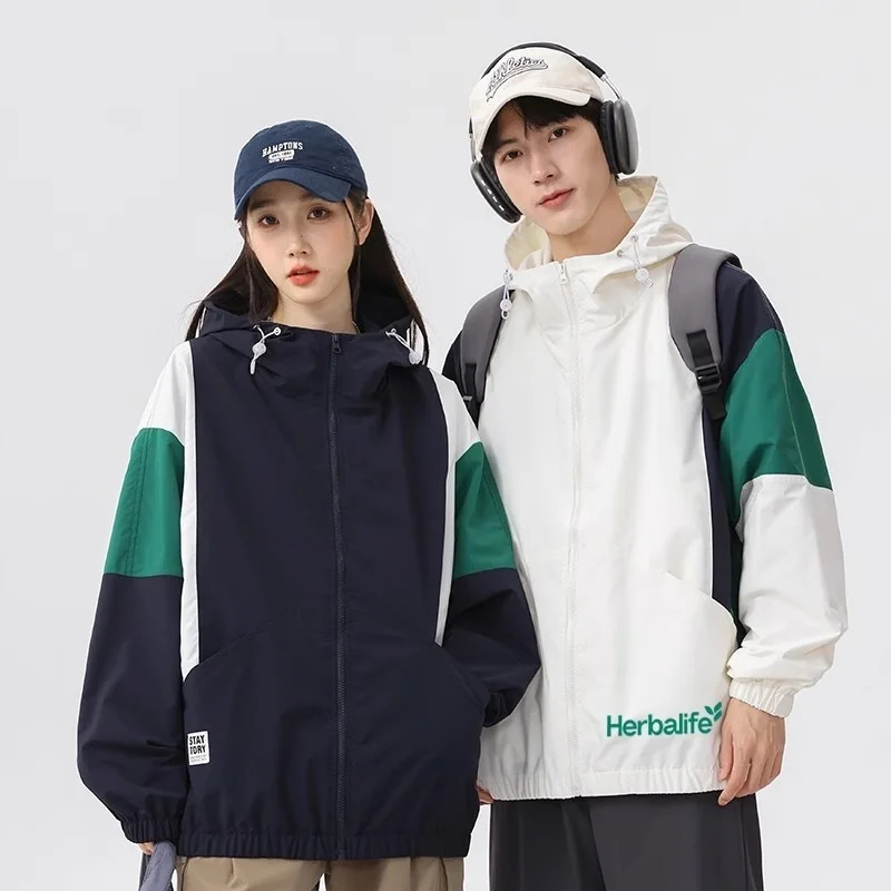 

Stand Fit Windproof Waterproof Outdoor Jaet Couple Sle Long Sve Hooded Coat for Youth Travel Autumn Winter