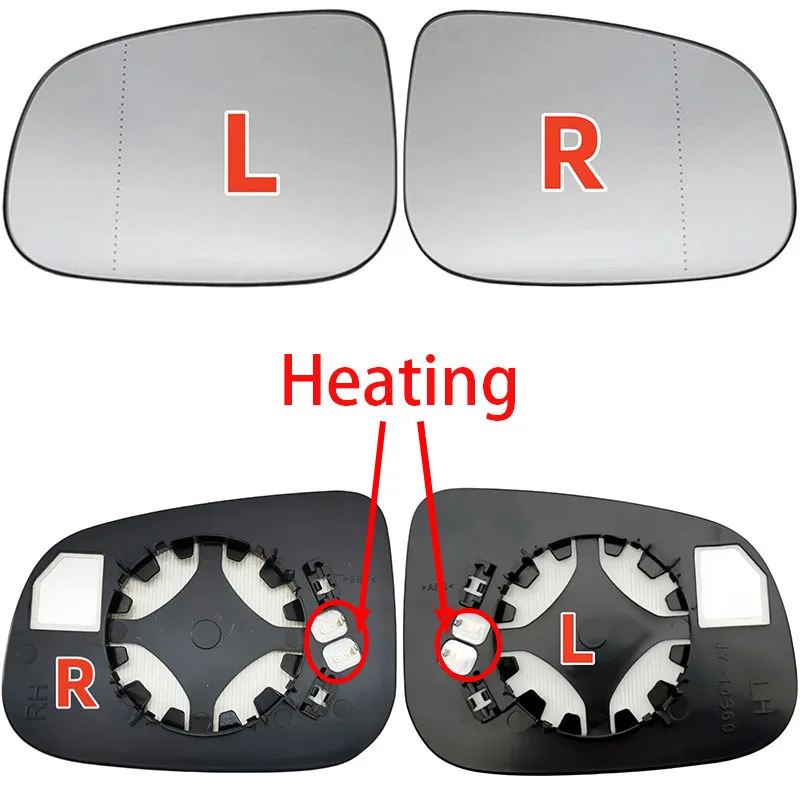 High-Quality Heated Side Mirror for Jaguar XE XF XJ, Volvo S60 S80 V40 (Europe Version) - Wide Angle Rearview Glass