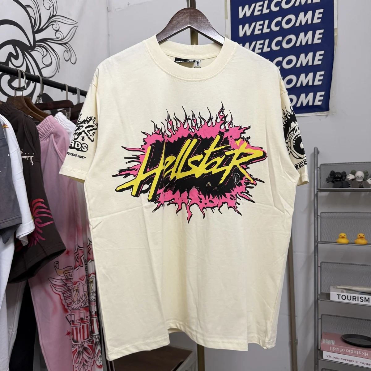 

Футболка Hell Star, уличная одежда, повседневная свободная мужская футболка с принтом морского пламени, удобный дышащий хлопок, полиэстер