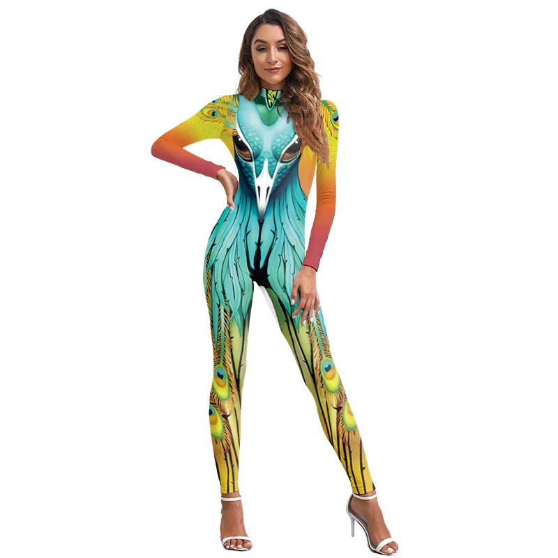 

Peacock Feather 3D Printing Cosplay Costumes For Women Animal Simulation Bodysuit Halloween Festival Zentai Suit Carnival Outfit