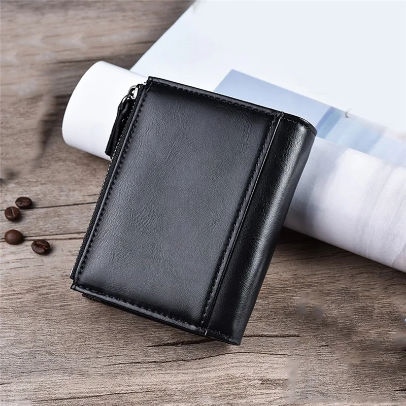 Men's Leather Wallets Premium Product Cowhide Wallets For Man Short Wallet Credit Business Card Holders Hasp Double Zipper