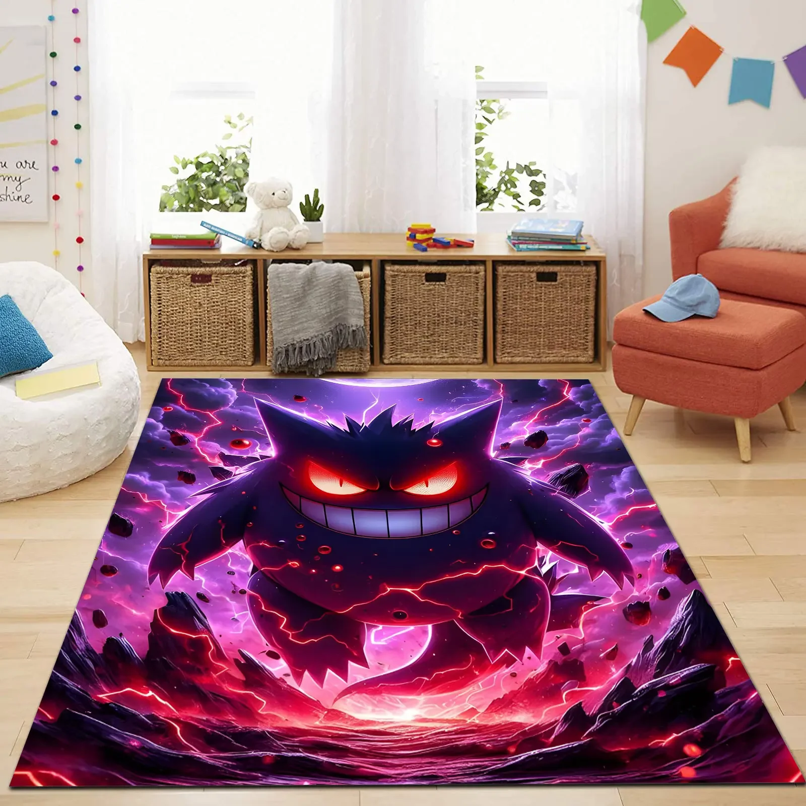 Pokemon Gengar Cartoon Area Rug for Living Room Bedroom Carpet Bedside Bathroom Floor Mat Kid's Play Mat Non-slip Mat Home Decor