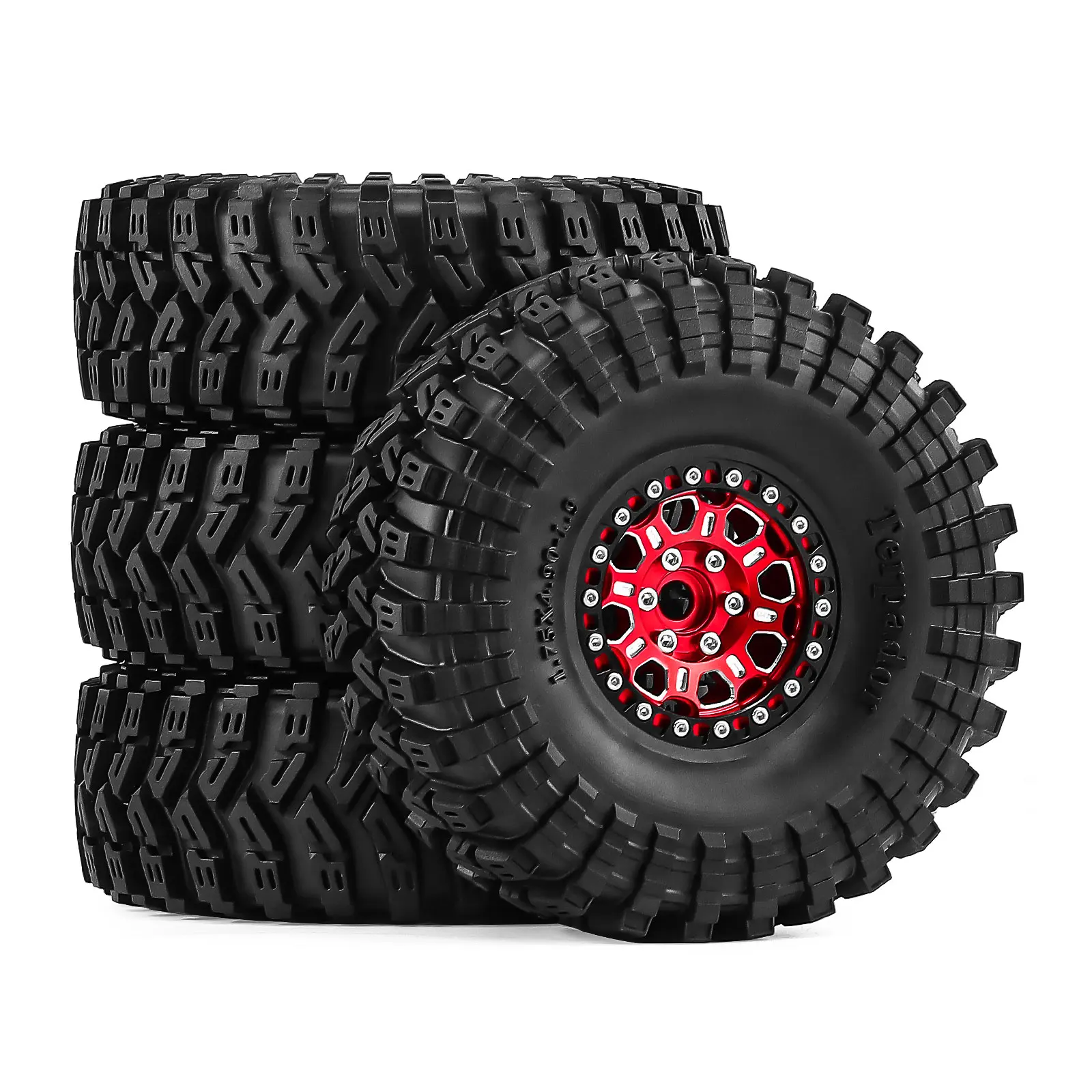 Pneus sur chenilles RC 1.9 "sur jantes Beadlock en aluminium, pneus en caoutchouc collant pour plate-forme d'essieu de portail AXIAL TRX4 SCX10 III, roue hexagonale de 12mm Se